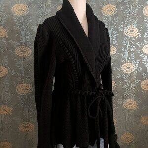Manrico Cashmere Black 100% Cashmere Cardigan Sash Tie Size Small